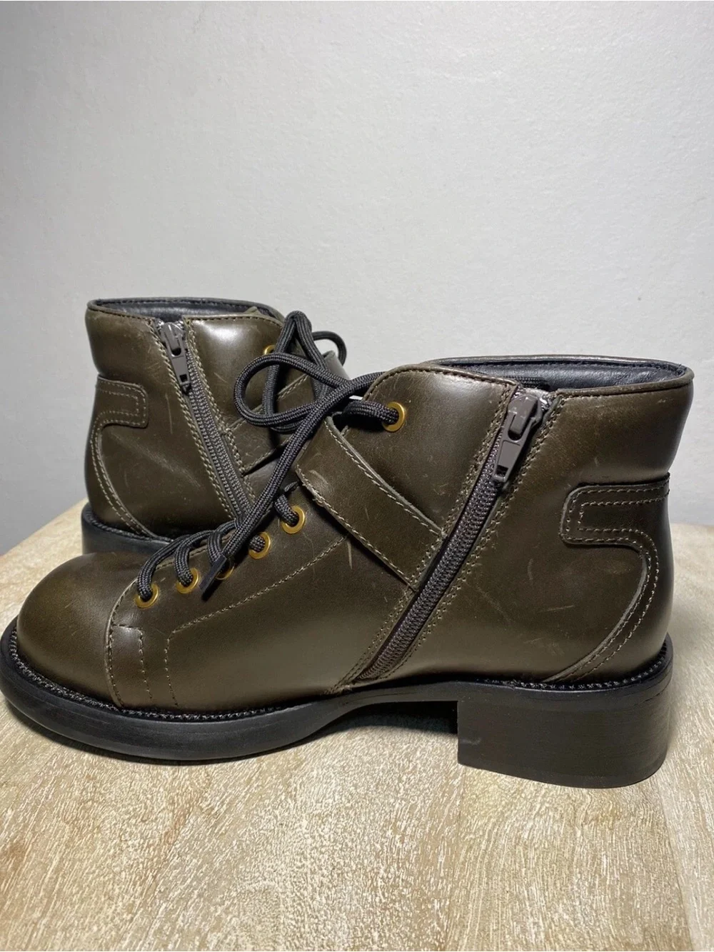Jeffrey Campbell Announce Womens  Zip Lace Up Ankle Bootie, Size 10 olive